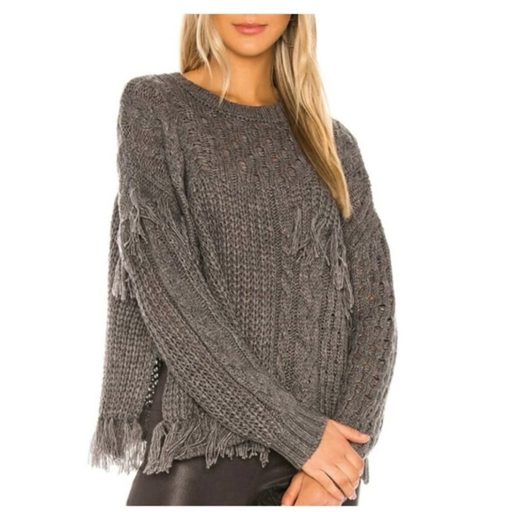 Cupcakes & Cashmere Gray Fringe Sweater size Large